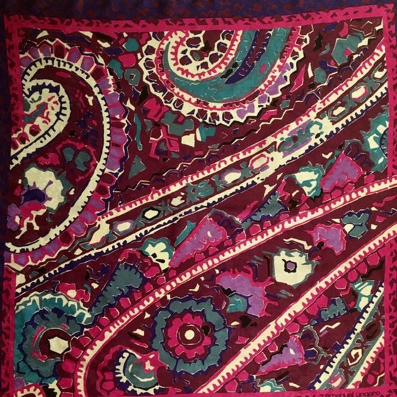 Emanuel Ungaro Silk Scarf Vintage 80s Paisley Large 35" Square